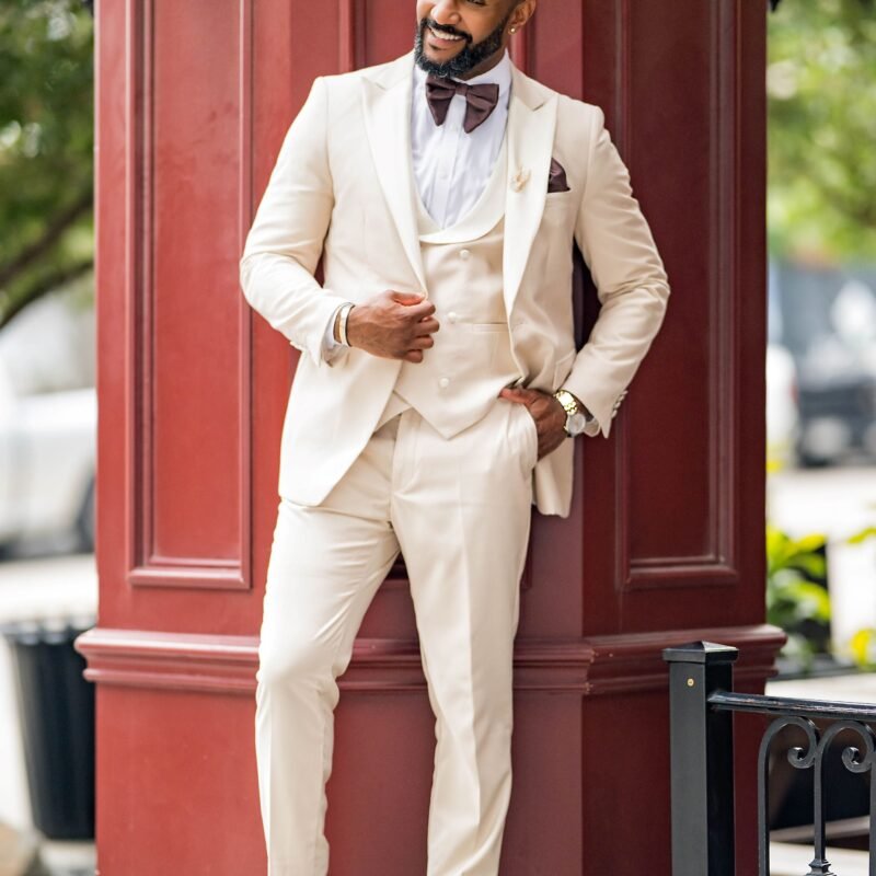 Custom Tailored  - Cloud Cream - 3 Piece Peak Lapel Tuxedo