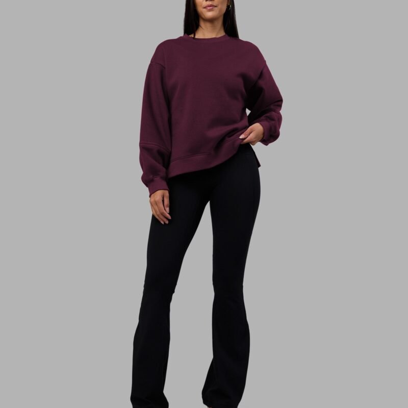 Full Form Fleece Sweater with Side Slits - Cherry Lacquer