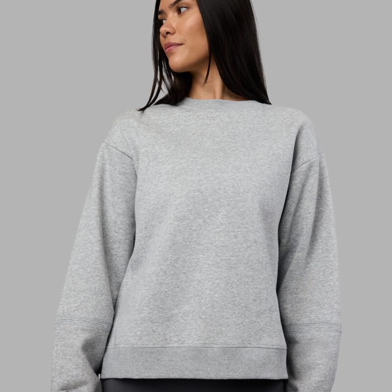 Full Form Fleece Sweater with Side Slits - Marl Grey