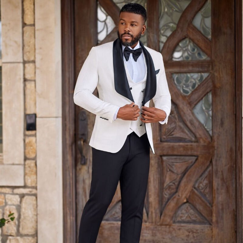 Custom Tailored White Shawl Lapel - Tuxedo